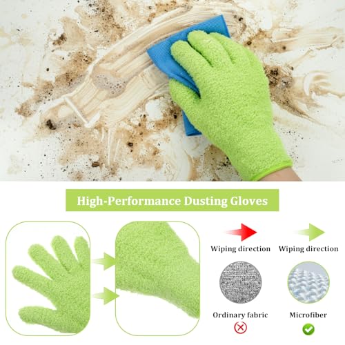 Abeillo Microfiber Gloves for Plants Dusting Cleaning, Reusable Washable Cleaning Gloves Mittens House Cars Blinds Dusting - color: Green