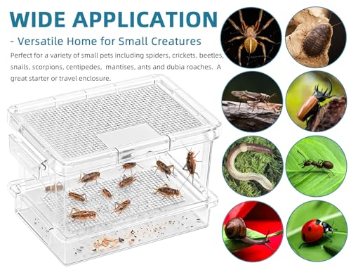 Cricket Keeper – Insect Breeding Box with Feeding Door for Crickets, Dubia Roaches, Mealworms, Transparent Ventilated Cage, Easy Clean Critter Keeper for Reptiles, Live Feeder Insect Container