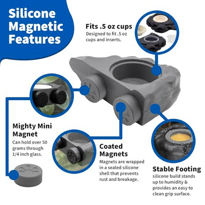 Pangea Silicone Gecko Feeding Ledge - Magnetic Mini Food Dish, Gray | 4.125" x 2.625" x 1.18" - Fits 0.5oz Feeding Cups, Easy to Clean Silicone Build - 1.625" x 0.625" Size Cup Holder - color: Gray