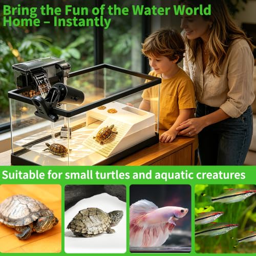 15.7in Turtle Tank Starter Kit with Basking Platform, Hang-on-Back Tank Filter, Adjustable Flow Pump & 360° Timer Basking Light, Bottom Drainage Reptile Aquarium for Small Turtles Aquatic Pets