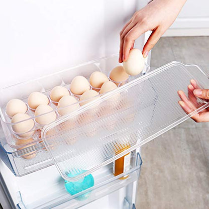 JAMOR 12 Grid Egg Storage Box Refrigerator Egg Rack Tray With Lid, Stackable Egg Rack, Transparent Egg Storage Box, BPA-Free (B)
