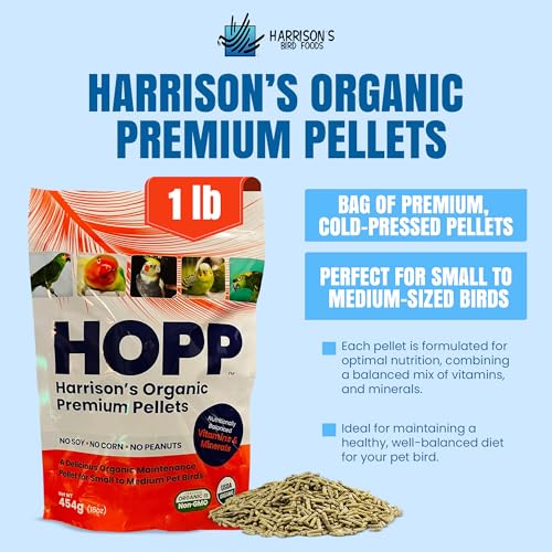 Harrison's Organic Premium Pellets- a Well-Balanced, Certified Organic Small to Medium Pet Bird Diet—No Soy, Corn, and Peanuts for Those Seeking to Avoid These Ingredients - size: 1 Pound (Pack of 1)
