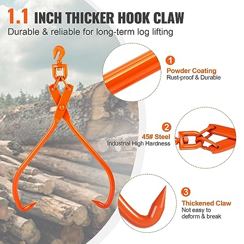 VEVOR Heavy Duty Rotating Steel Lumber Skidding Tongs, 32 inch 2 Claw Log Lifting Tongs, 1543 lbs/700 kg Loading Capacity - style: 32in-Swivel