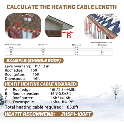 HEATIT JHSF1 Self-Regulating Heating Cable, Roof & Pipe Protection, 6FT | Pre-Assembled Heat Cable Prevents Roof Ice Dams and Pipe Freezing, Providing Automatic Winter Freeze Protection - color: 5W/FT, style: 6-Feet