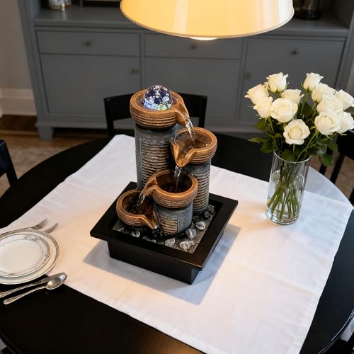 Soothing 4-Tier Tabletop Fountain with led Crystal Ball - Indoor Waterfall Fountain for Desk, Perfect Zen Decor for Office, Home, or Gift, Featuring Quiet Pump and Compact Design GIDITA - size: H9.84"