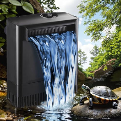 290GPH Turtle Tank Filter Aquarium Filter for 20-85 Gallon, Turtle Filter Low Water Level Available and Flow Adjustable, Turtle Water Filter for Shrimps Amphibians Turtle Tank Saltwater Freshwater | Minimum water level required: 2.6 inches Power Adjustabl