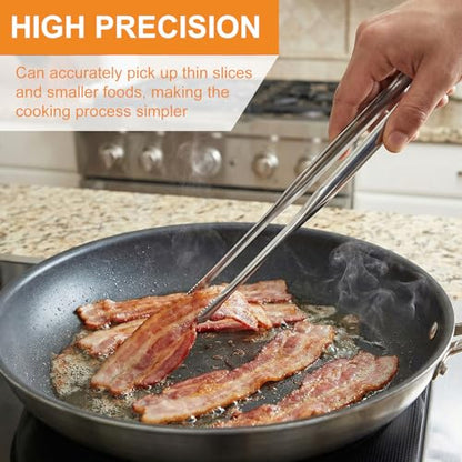 Stainless Steel Kitchen Tongs 2 Set, Non-Slip Serrated Tips, One-Piece Metal Cooking Tongs for Grilling, Plating, BBQ & Baking (11.5” & 13.5”)