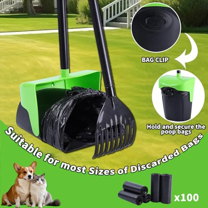 ienjoyed 43" Tall Pooper Scooper Large Swivel Bin & Rake with 100 Waste Bags,Heavy Duty Dog Pooper Scooper for Dogs, Long Handle Poop Scooper with Lid for Yard, Grass, Gravel (Green) - color: Green(43" Tall)