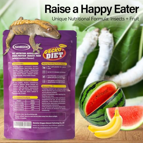 NANEEZOO Gecko Food with Fruit Mix Watermelon, 3 oz Complete Gecko Diet for Reptiles, Crested Geckos – High Protein, Hydrating Nutrition