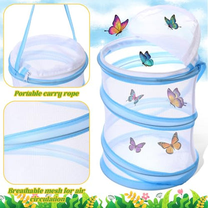 Sherr 10 Pcs Mini Butterfly Habitat Cage Mesh Foldable Insect,Blue | Clear Mesh Butterfly Net Cage Container, Mesh Terrarium for Insect Observation 6.2 x 7.1 in, Easy to Pbserve, Simple to Clean - color: Blue