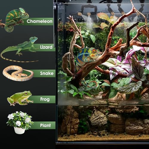 LANUEVA Timing Reptile Smart Mister for Tank with Nozzles 360°Adjustable | Reptile Misting System with 3 Single Nozzles & Double Nozzle 360°Adjustable, for Lizard, Chameleon, Plants, Terrarium