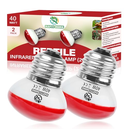 Infrared Reptile Heat Lamp, UVA Red Heat Light Bulb 40W, 2 Pack Reptile Heat Bulb, Infrared Basking Spot Light for Snake, Leopard Gecko, Turtle, Lizard - color: Red(40*2)