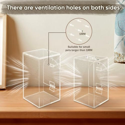 Set of 2 Jumping Spider Enclosure, No Assembly Required | 0.8~1mm Micro-Vent Acrylic Terrarium, Prevents Fruit Flies Escaping, Arboreal Habitat for Praying Mantis and Small Insects - size: 1mm