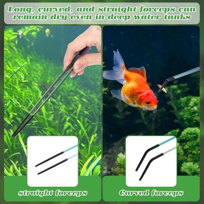 2 Pcs Stainless Steel Reptile Feeding Tongs with Rubber Tip, Aquarium Tweezers, Straight Curved Tweezers, Feeder Tools for Bearded Dragon, Lizards, Terrarium Supplies (10.6 Inch, Color)