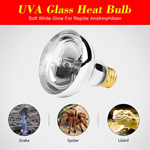 2 Pack 100W Reptile UVA Infrared Basking Spot Lamp,Full Spectrum Sun Soft Lighting Heat Bulbs,Silver Cover Glass,Bearded Dragon Light Bulbs for Reptile & Amphibian