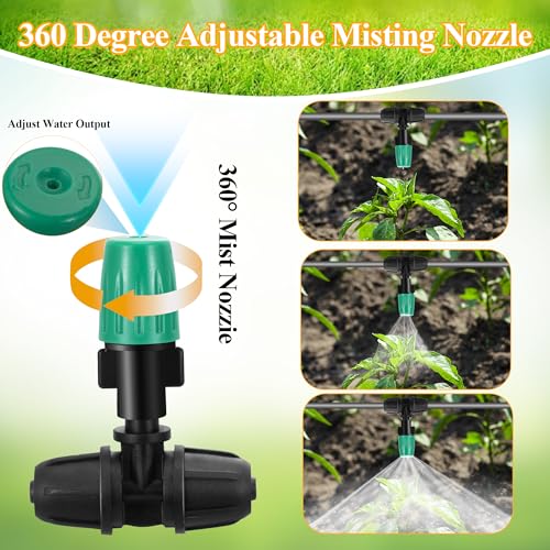 50Pcs Micro Misting Spray Emitters for 1/4 Inch Irrigation Tubing | Adjustable Locked Tee Atomizing Nozzle Irrigation Misting Nozzle Drip Sprinkler Emitters Parts for Garden Watering System - color: Tee Spray