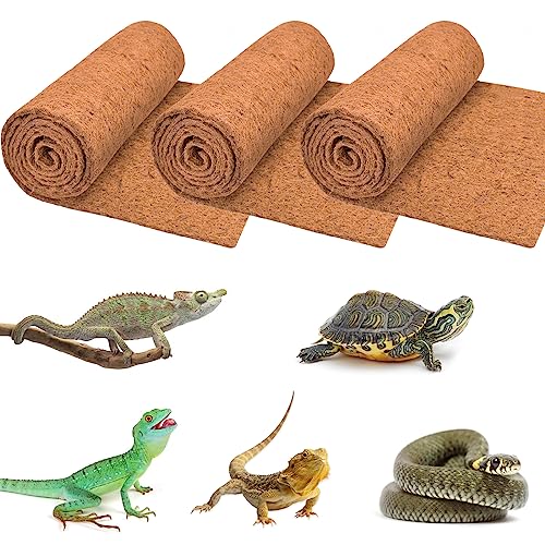 3 Rolls Reptile Carpet 24x48 Inch Coconut Fiber Mat for Tank Bedding | Natural Coconut Fiber Reptile Carpet Liner Flooring, Absorbent & Reusable For Bearded Dragons, Tortoises, Lizards & Geckos - size: 3 Pcs (24X48in)