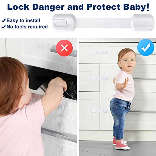 Socub 12 pack Child Safety Cabinets Strap Locks, Multi Use Latch with Strong Adhesive Pads, for Cabinets, Drawers, Oven, Toilet Seat, Fridge - size: 12 pack