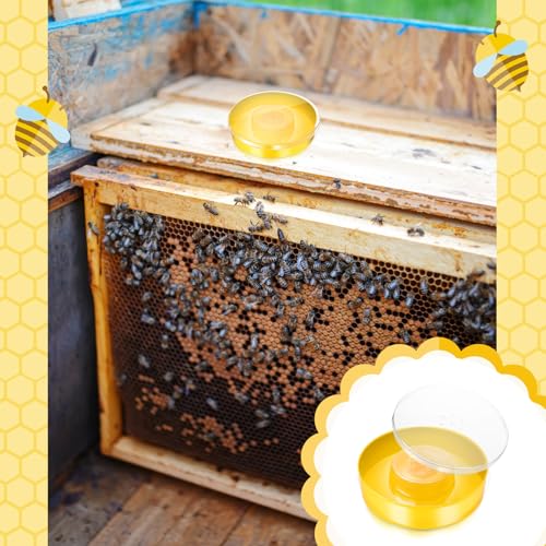 4 Pcs Bee Rapid Feeders Round Hive Top Water Feeder Plastic Drinking Bowl Beehive Feeder for 8 or 10 Frame Bee Hives Bee Drinking Equipment Beekeeping Supplies, Yellow