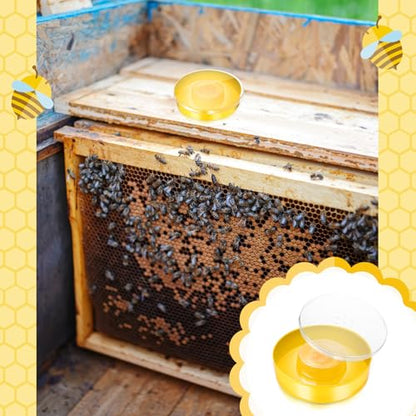 4 Pcs Bee Rapid Feeders Round Hive Top Water Feeder Plastic Drinking Bowl Beehive Feeder for 8 or 10 Frame Bee Hives Bee Drinking Equipment Beekeeping Supplies, Yellow