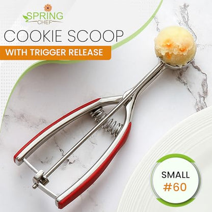 Spring Chef Small Stainless Steel Melon Baller Scoop #60, 1 Tablespoon, Red | Premium 2" Cookie Scoop for Baking with Soft Grip & Trigger Release, Melon Scooper, Small Ice Cream Scoop, Dishwasher Safe - color: Red, size: #60 - Small - 1 Tbsp