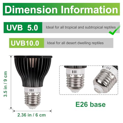 UVB Reptile Light Bulb 5.0, 5W LED High Intensity UV Replacement Lamp Bulbs for Tropical Reptiles Bearded Dragon Hermit Crab Turtle Leopard Gecko Tank Chameleons Iguanas Snake - 1 Pack - size: UVB5.0