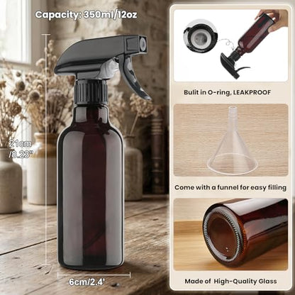 16.9oz Glass Spray Bottles 2 Pack,Mist/Stream Spraying | Adjustable Refillable Containers for Hair Care, Cleaning Solutions, Plants, Essential Oils - color: Brown, size: 12oz