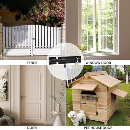 Alise 8inch Barrel Bolt Latch, Slide Bolt Latch, Heavy Duty Solid SUS304 Stainless Steel Slide Lock for Wooden Fence,Barn Door,Interior or Outdoor Door.Matte Black | SUS304 Stainless Steel Padlock-Style Slide Bolt Latch,Security Gate Latch for Wooden Fenc