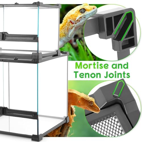 12"x12"x12" Reptile Terrarium, Double-Door Glass Terrestrial Vivarium for Tropical Amphibians Such as Pacman Frogs, with Lock, Cable Port & Waterproof Deep Base Below Front Doors