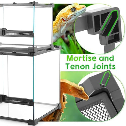 12"x12"x12" Reptile Terrarium, Double-Door Glass Terrestrial Vivarium for Tropical Amphibians Such as Pacman Frogs, with Lock, Cable Port & Waterproof Deep Base Below Front Doors