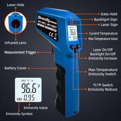 Infrared Thermometer Temperature Gun - 58 ℉~1022 ℉ (- 50 ℃~550 ℃) Non-Contact Digital Laser Infrared Ir Thermometer for Cooking, Barbecue, Food, Repair (Blue) - color: Blue1