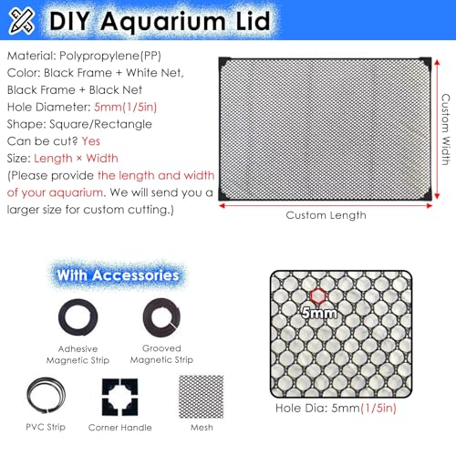 LZMZMQ Mesh Terrarium Lid Aquarium Hood, DIY Fish Tank Top Cover/Anti-Jumping Net with Magnetic Edges, Square Ventilation Opening Screen Netting, Cut to Size(L13.8xW9.8in/35x25cm) - size: L13.8xW9.8in/35x25cm