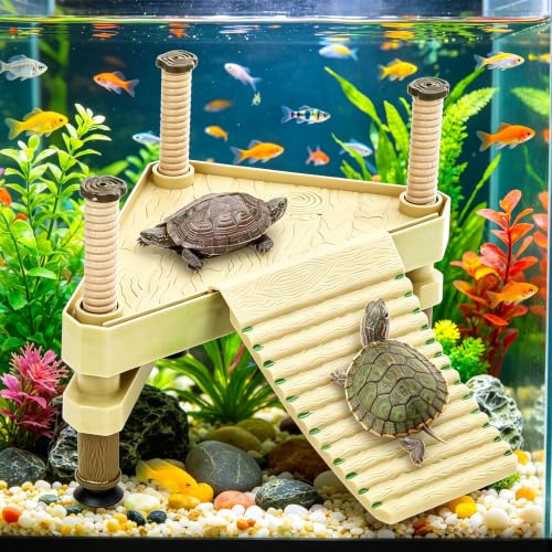 Floating Turtle Basking Platform with Ramp,Adjustable Reptile Dock for Aquarium Tank,Sunbathing Resting Area for Aquatic Turtles,Frogs,and Salamanders Turtle Tank Accessories
