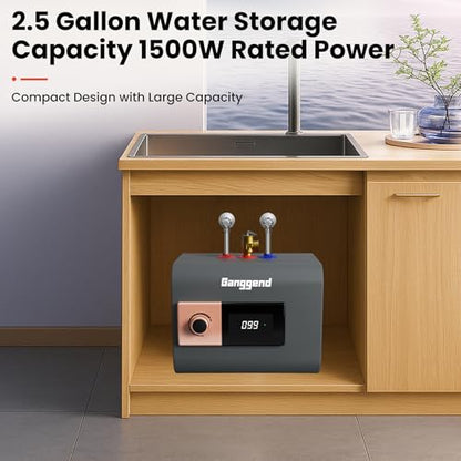 2.5 Gallon Electric Water Heater, 1500W 110V Mini Tank Under Sink Instant Hot Water Heater with Pressure Release Valve, Digital Display for Kitchen, RV, Laundry,Food Truck, Gray - color: Gray