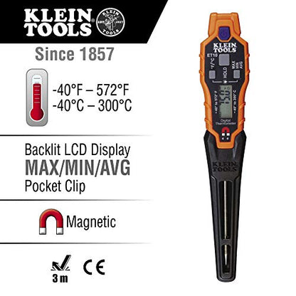 Klein Tools IR1 Infrared Thermometer, Digital Laser Gun is Non-Contact Thermometer with a Temperature Range -4 to 752-Degree Fahrenheit & ET10 Magnetic Digital Pocket Thermometer