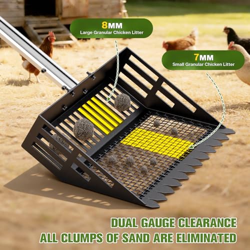 2-in-1 Chicken Poop Scooper & Rake with Ergonomic Non-Slip Handle, Adjustable Stainless Steel Handle (36–63"), Litter Cleaning Tools for Chicken Coop Farm Animals