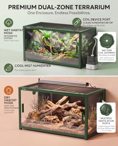 68 Gallon Reptile Tank, Reptile Enclosure Front Sliding Door | Stackable ventilation reptile terrariums Tank anti-escape locks and no-fingerprint handles maximizes UVB transmissionn - color: Green, size: 68 Gallon
