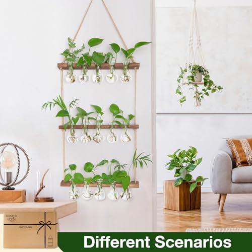 XXXFLOWER Wall Hanging Propagation Station 5 Bulb Vase 3 Tiers Brown | Hanging Plant Holder Wall Hanging Planters for Indoor Plants, Wall Decor for Living Room Office - size: Brown-15 Bulb Vase