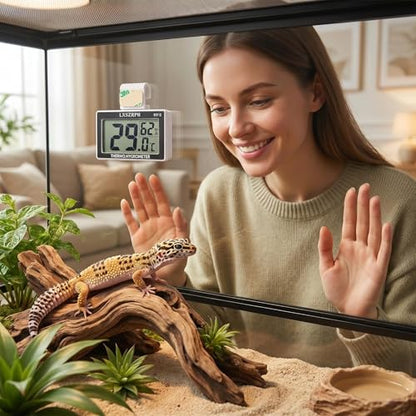 2packs Accurate Reptile Thermometer Hygrometer, Self‑Adhesive Digital Temperature Humidity Meter with ℃/℉ Switch, Mini LCD Gauge for Terrarium Vivarium Bearded Dragon Tank Accessories (2packs)