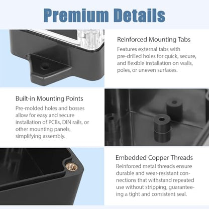 Junction Box with Clear Cover IP65 Waterproof ABS Plastic Universal Project Box with Fixed Ear, Black 3.2"x 2.2"x 1.3"(83x58x33mm)(Pack of 2) - color: 2 packs, size: 3.2"x 2.2"x 1.3"