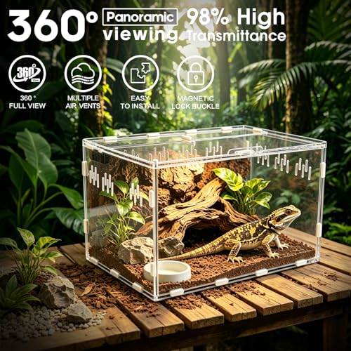 Jumping Spider Enclosure, Insect Terrarium, Bug Cage, Acrylic Terrarium for Tarantula, Snail, Praying Mantis, Frog, and Small Reptiles, Includes Tweezer and Bowl, (11.8" x 7.8" x 5.9") - size: 11.8" x 7.8" x 5.9"