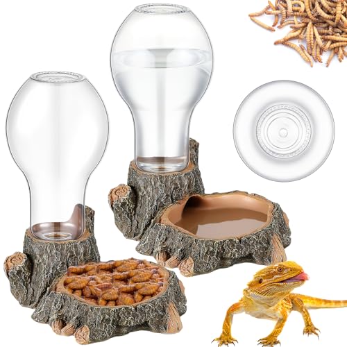 Briwooody 2 Pcs Automatic Reptile Water Dispenser 13.5 oz Large Bearded Dragon Water Bowl Reptile Dish Feeder for Terrarium Tank, Turtle, Geckos, Frog, Tortoise, Amphibians, Lizards