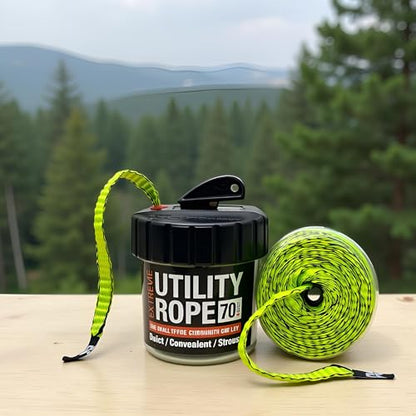 Rapid Rope Canister, 70ft Neon Green Tactical Paracord, 1100lb Test, USA | Heavy Duty Poly Rope Test Cord, Non-Tangle Dispenser Included, For Hiking, Camping, Survival, Utility, Stocking Stuffer, Gift - size: 70ft, style: Neon Green