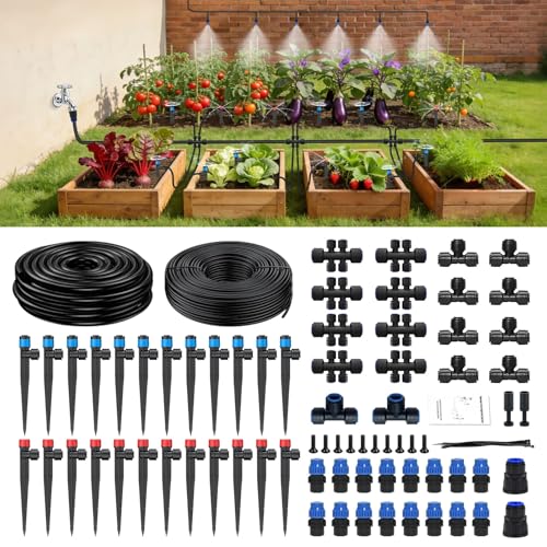 236FT Drip Irrigation System Kit New Quick-Connect, Automatic Garden Watering Misting System for Greenhouse, Yard, Lawn, Plant with 5/16 inch Hose 1/4 inch Distribution Tubing and Accessories - size: 236FT