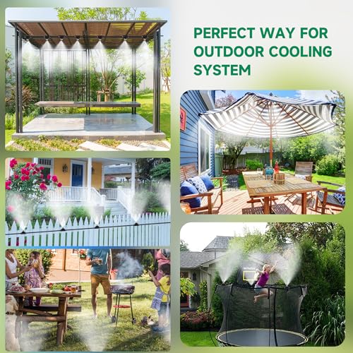 40FT Misters for Outside Patio, Misting Cooling System Anti Leak | Misting Line with 12 Brass Mist Nozzles and Adapter(3/4"), DIY Water Misters for Garden Greenhouse Fan BBQ Party Pool - size: 40FT Misting Cooling System
