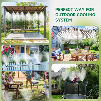 40FT Misters for Outside Patio, Misting Cooling System Anti Leak | Misting Line with 12 Brass Mist Nozzles and Adapter(3/4"), DIY Water Misters for Garden Greenhouse Fan BBQ Party Pool - size: 40FT Misting Cooling System