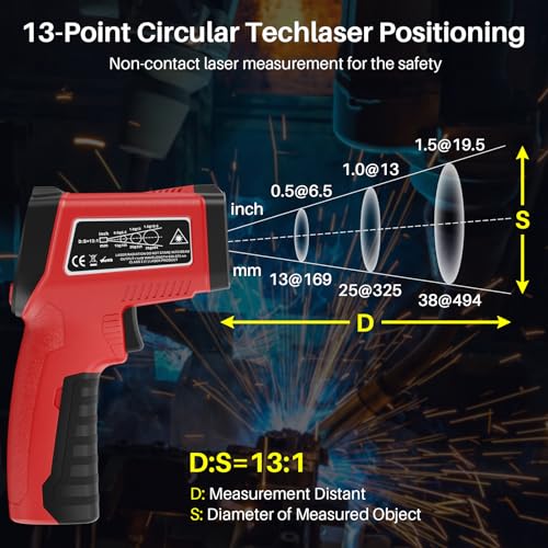 Infrared Thermometer Gun, Gedaye Laser Temperature with IR Pointer 13:1, Meat Temp Gun with Metal Probe, Adjustable Emissivity, -58℉ to 1076℉, Heat Thermometer for Cooking Pizza Oven Grill Fridge BBQ - color: Red