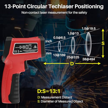 Infrared Thermometer Gun, Gedaye Laser Temperature with IR Pointer 13:1, Meat Temp Gun with Metal Probe, Adjustable Emissivity, -58℉ to 1076℉, Heat Thermometer for Cooking Pizza Oven Grill Fridge BBQ - color: Red