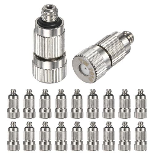 M METERXITY 20-Pack Brass Misting Nozzles, 0.027"/0.7mm Orifice Mister Nozzles Brass, High Pressure Spray Misting Nozzle Head for Outdoor Cooling System/Greenhouse/Landscaping [3/16] - size: 0.7mm