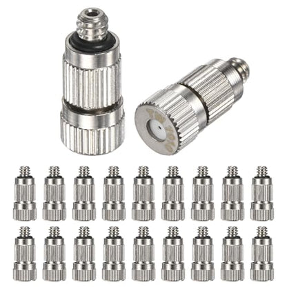 M METERXITY 20-Pack Brass Misting Nozzles, 0.027"/0.7mm Orifice Mister Nozzles Brass, High Pressure Spray Misting Nozzle Head for Outdoor Cooling System/Greenhouse/Landscaping [3/16] - size: 0.7mm